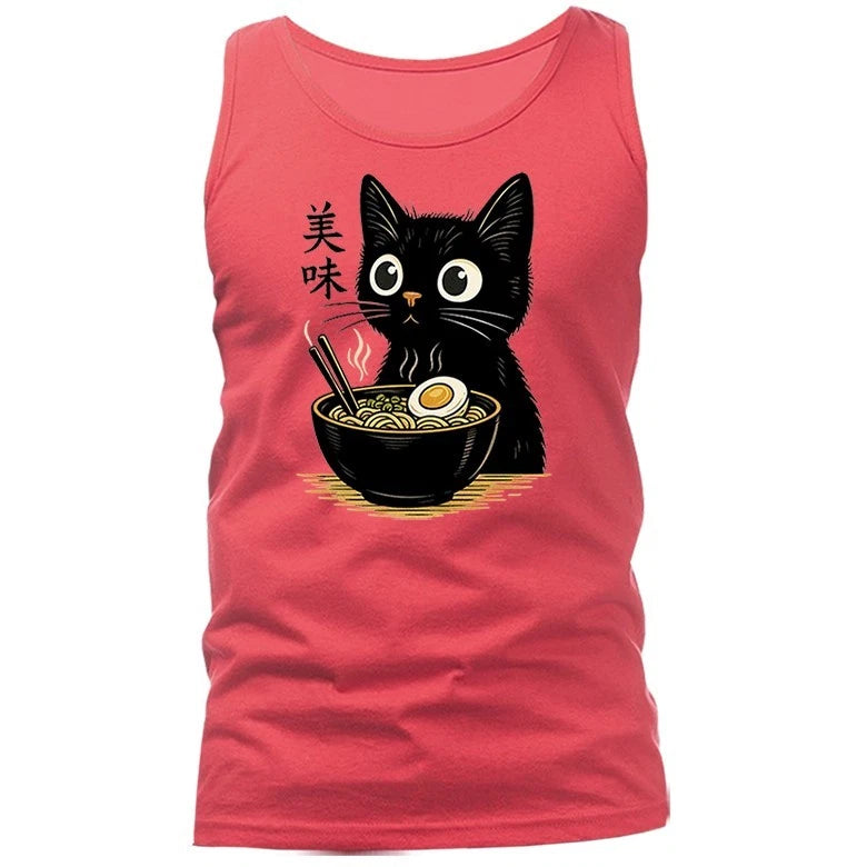 Cat Ramen Noodle Japanese Anime Manga Kawaii Cat Funny Humorous Tank Top