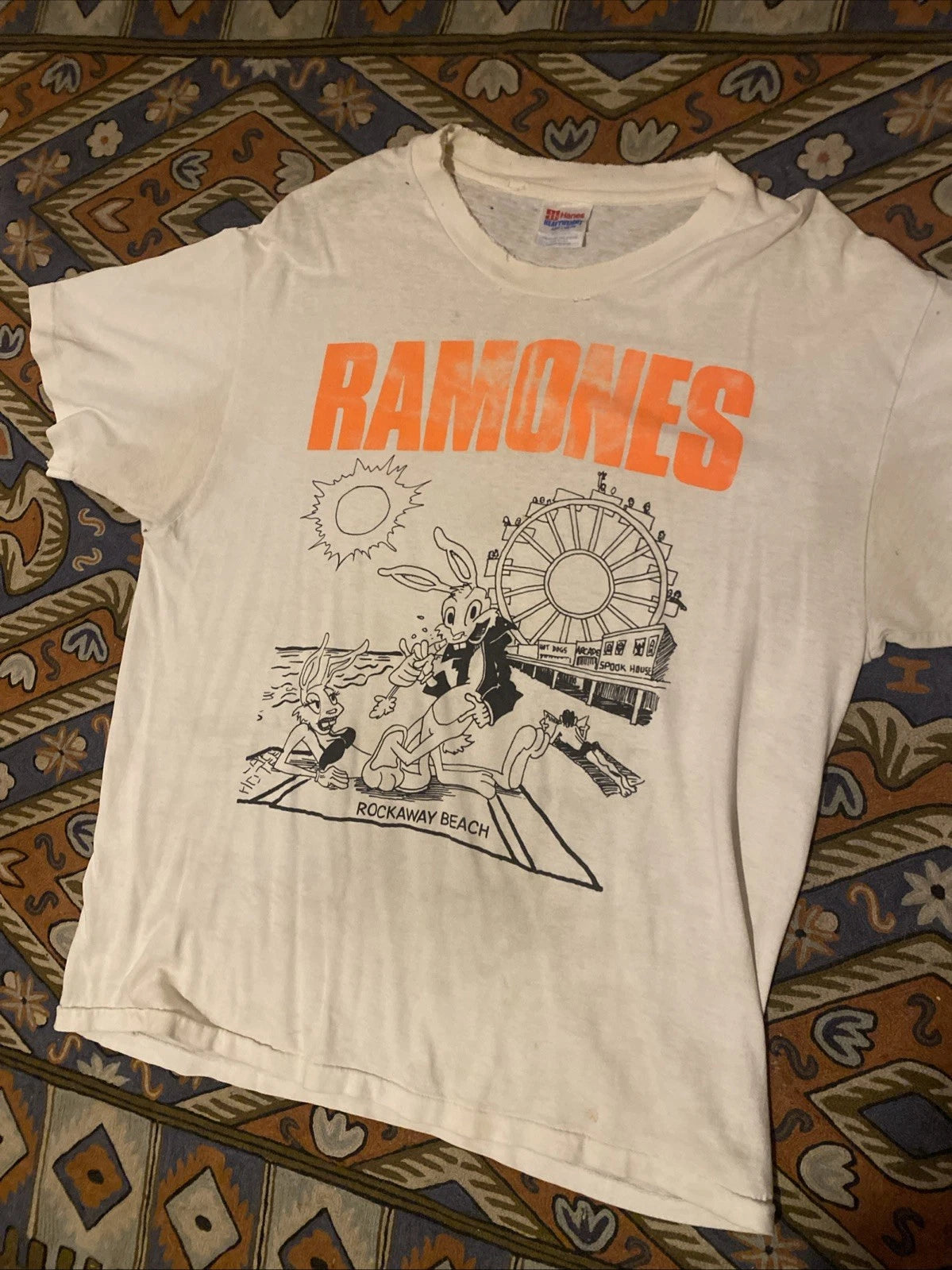 Vintage 80s 90s RAMONES shirt Rockaway Beach XL Punk
