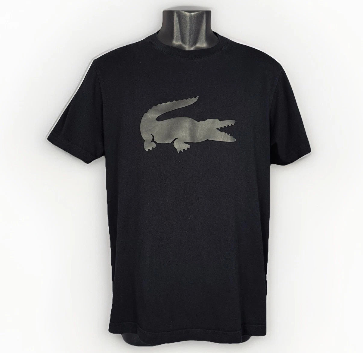 Lacoste Black Latex Applique Tonal Crocodile Logo Medium Crew Short Sleeve Shirt