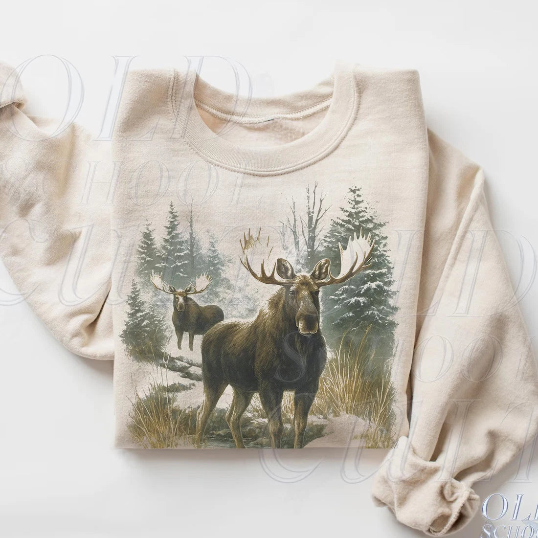 Retro Moose Sweatshirt , 90s Vintage Wildlife Forest Crewneck, Boho