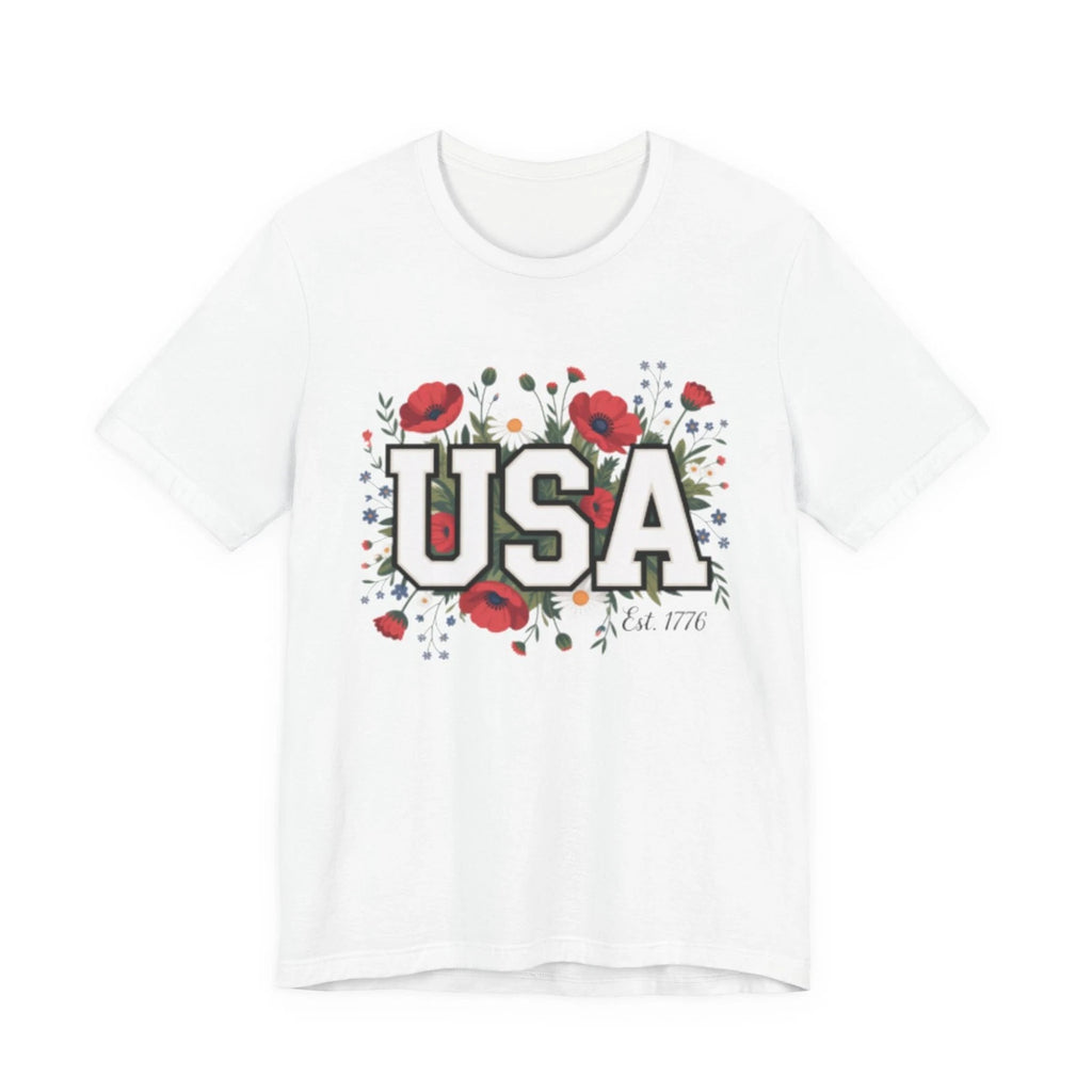 USA Floral Fourth of July Graphic Tee | Patriotic Poppy Design