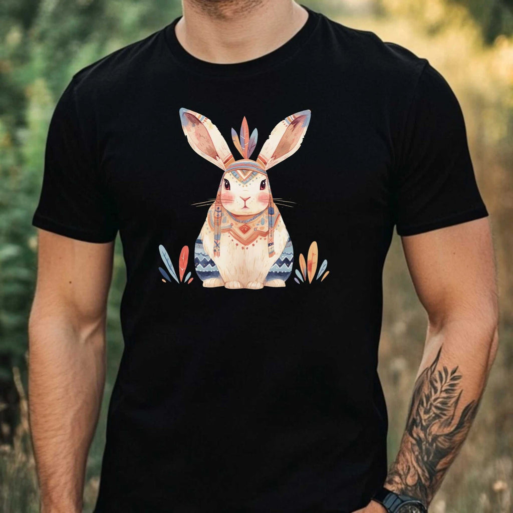 Mens Boho Watercolour Bunny Motif Cotton T-Shirt Size XS to 5XL