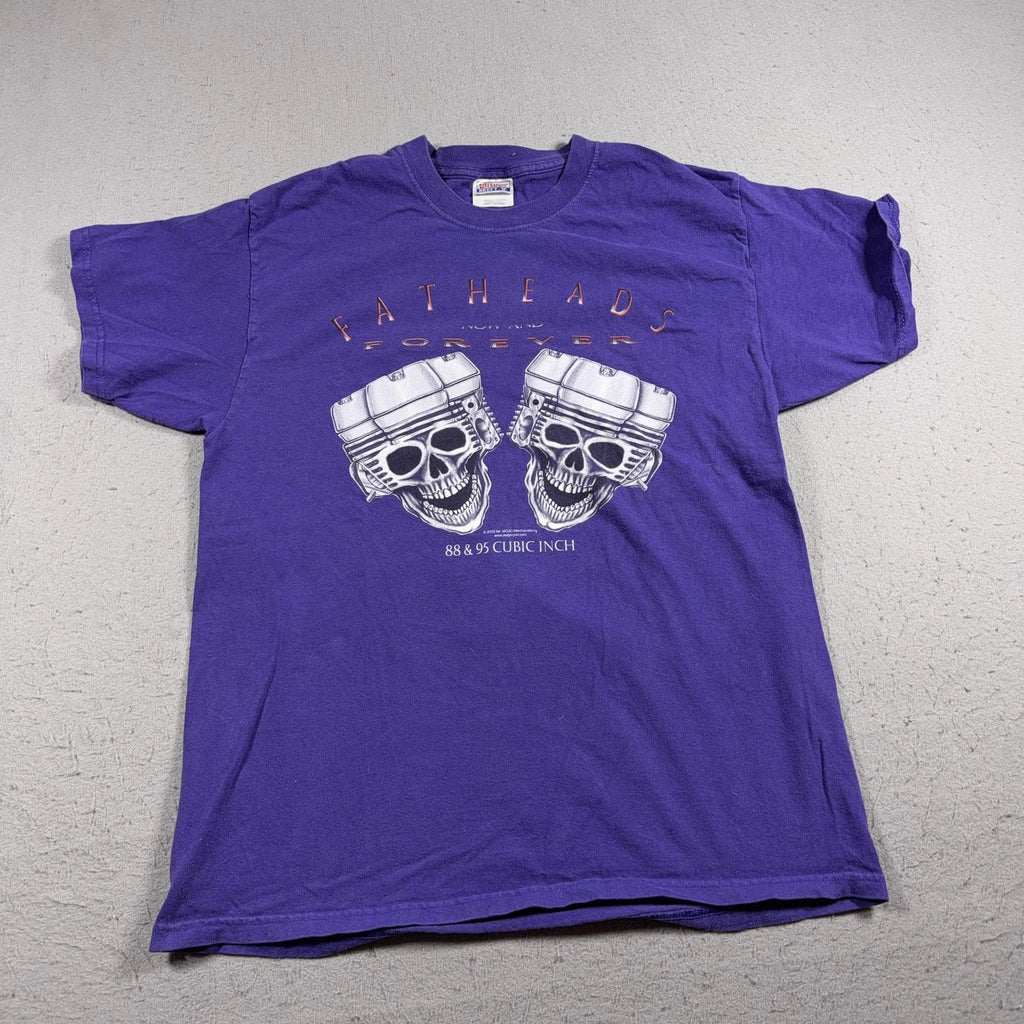 Vintage Fatheads Shirt Mens Large Purple Skull Motorcycle Biker Tee 2002 Y2K