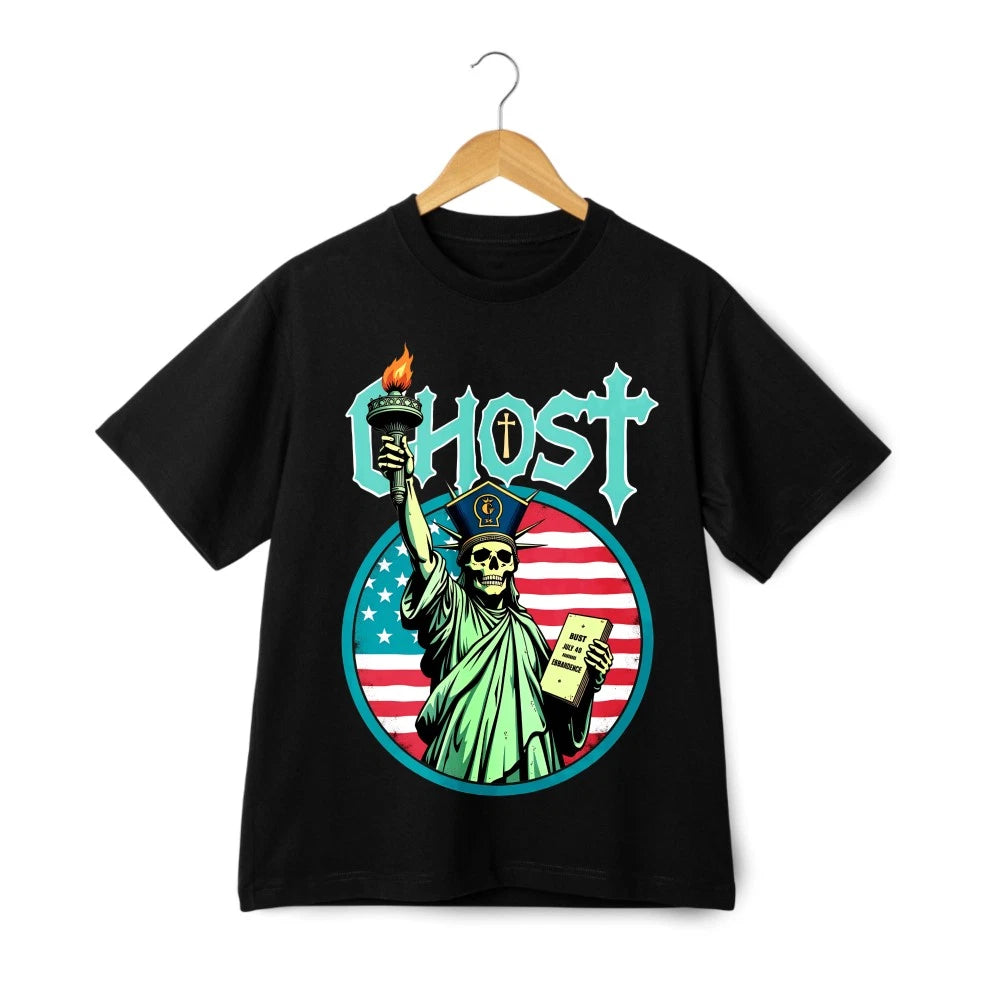 Rock Anime Unisex Casual T-Shirt|Ghost Band Statue of Liberty Skull Tee|Daily
