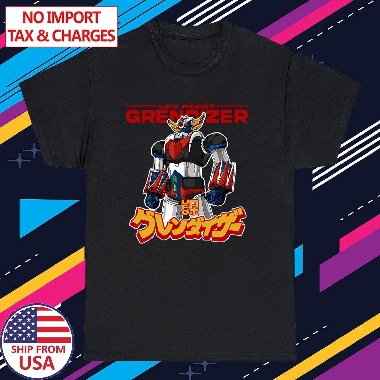 Grendizer UFO Robot Goldorak Men's Black Size S-5XL