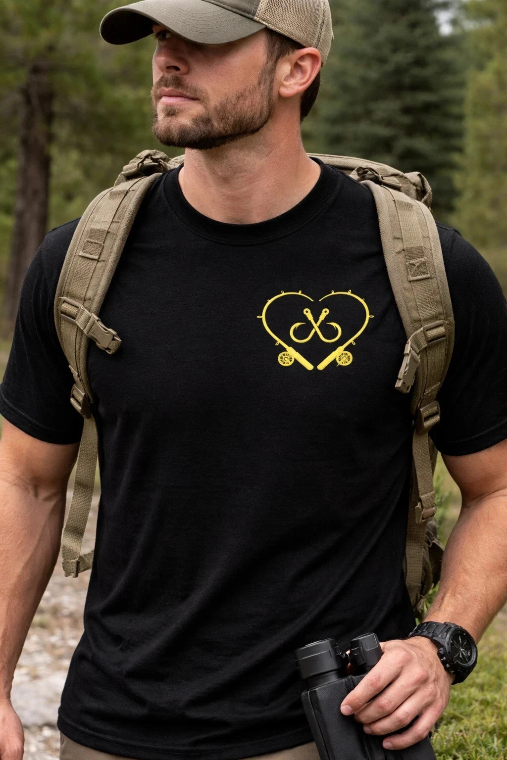 Fisherman Gift Embroidered T-Shirt - Minimalist Fish Logo - Classic Fit Tee