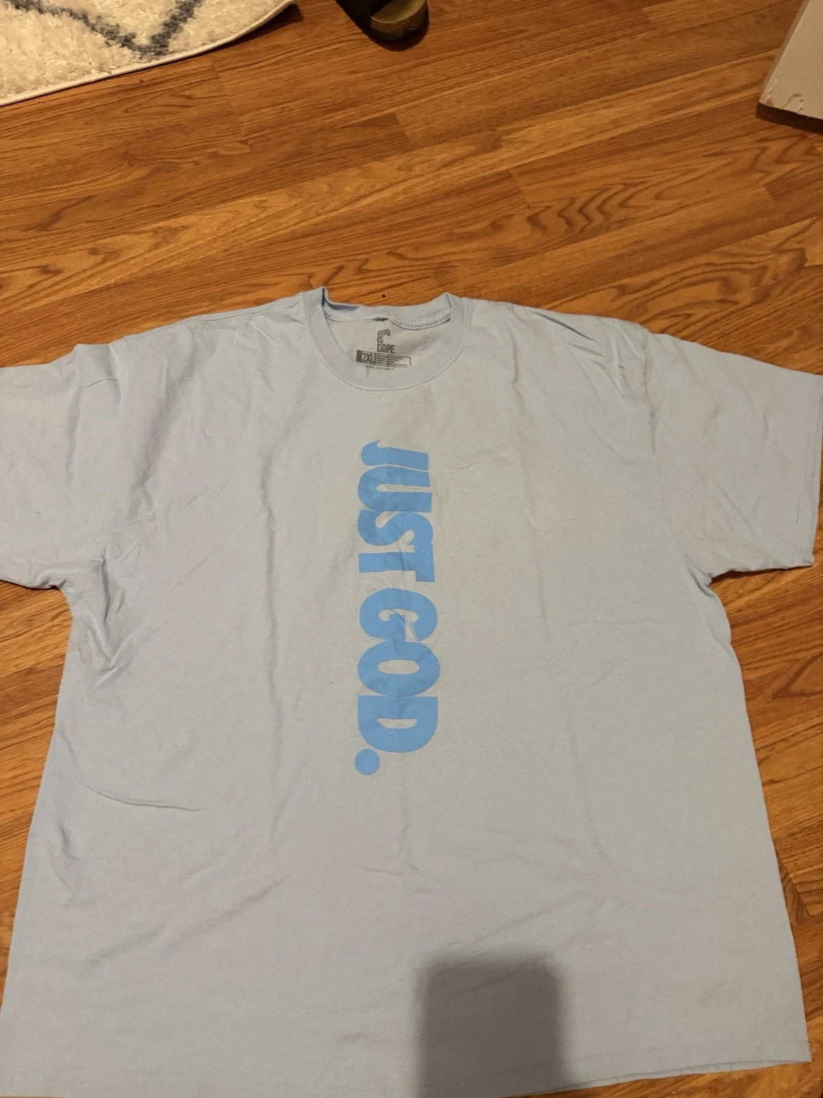 God Is Dope Light Blue Logo Graphic Print Crew Neck Short Sleeve T-Shirt 2XL