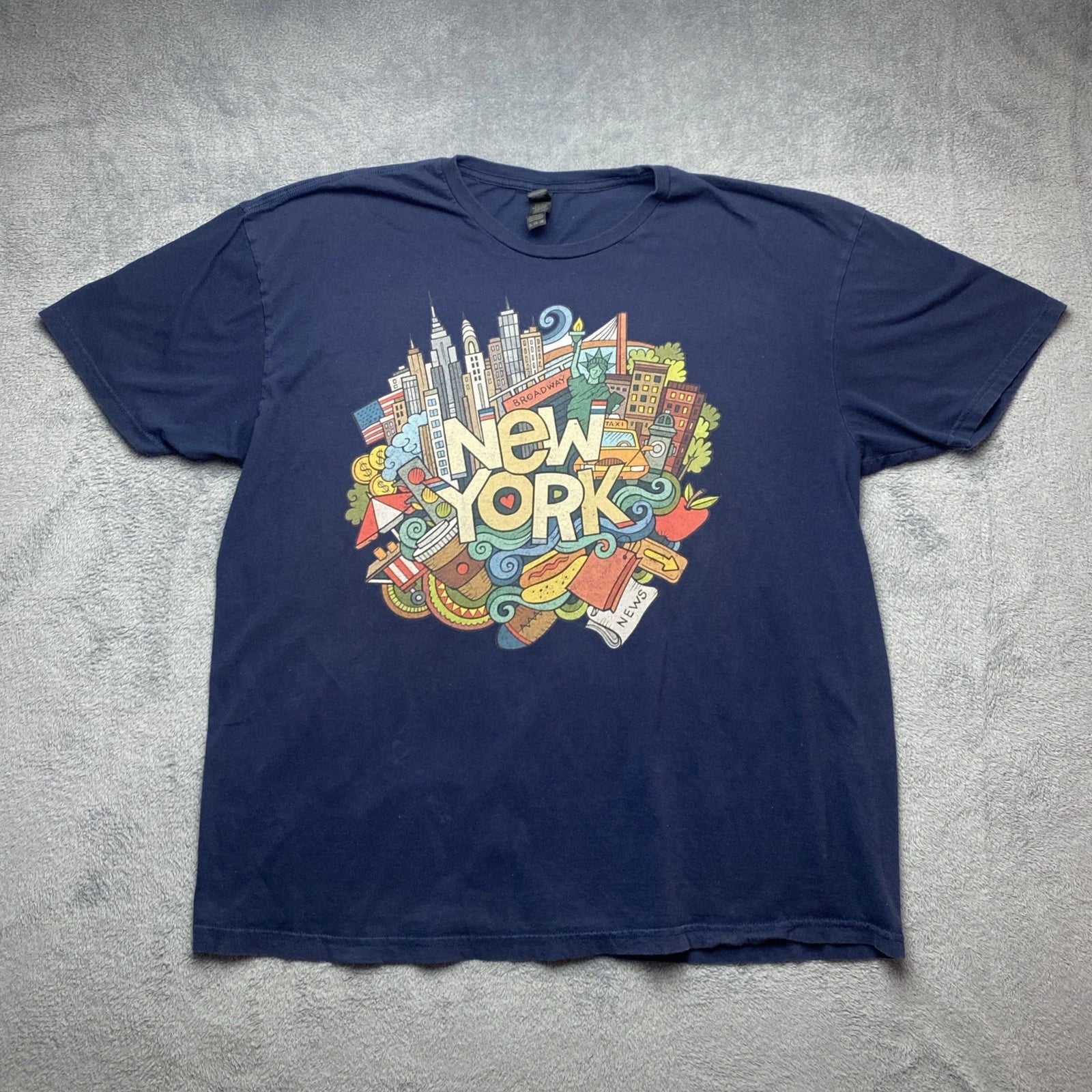 New York City NYC Skyline Navy Blue T-Shirt Manhattan Men’s Size 2XL