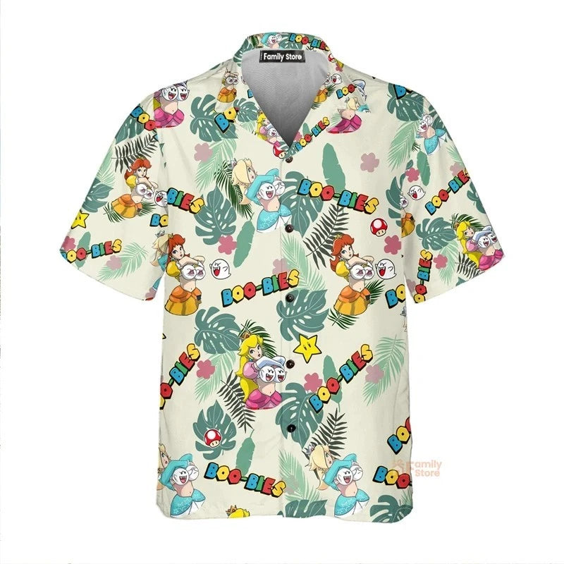 Mens Button Down Princess Video Game Characters Parody Hawaiian Novelty Shirt