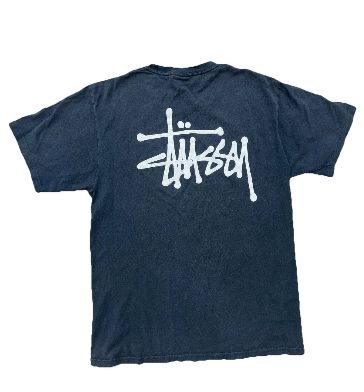 Vintage Y2K Stussy Spellout Graphic Blue T-Shirt Surf Skate Streetwear Men's M