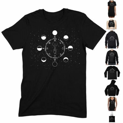 Camiseta Fases Lunares Rueda Wicca - Paganismo Druida Celta Boho Bruja
