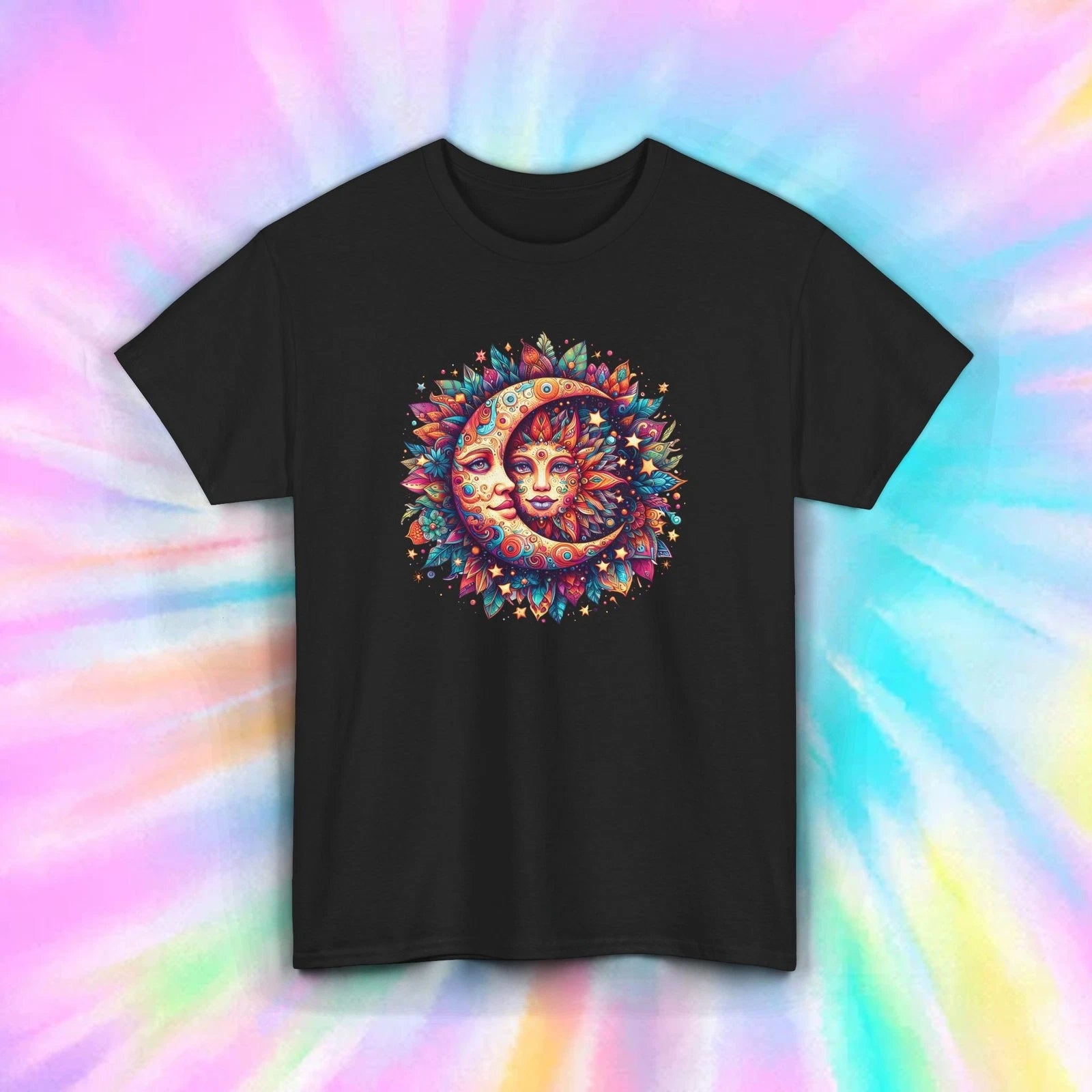 Psychedelic Sun Moon Face T-Shirt Boho Hippie Spiritual Art Tee S-5XL