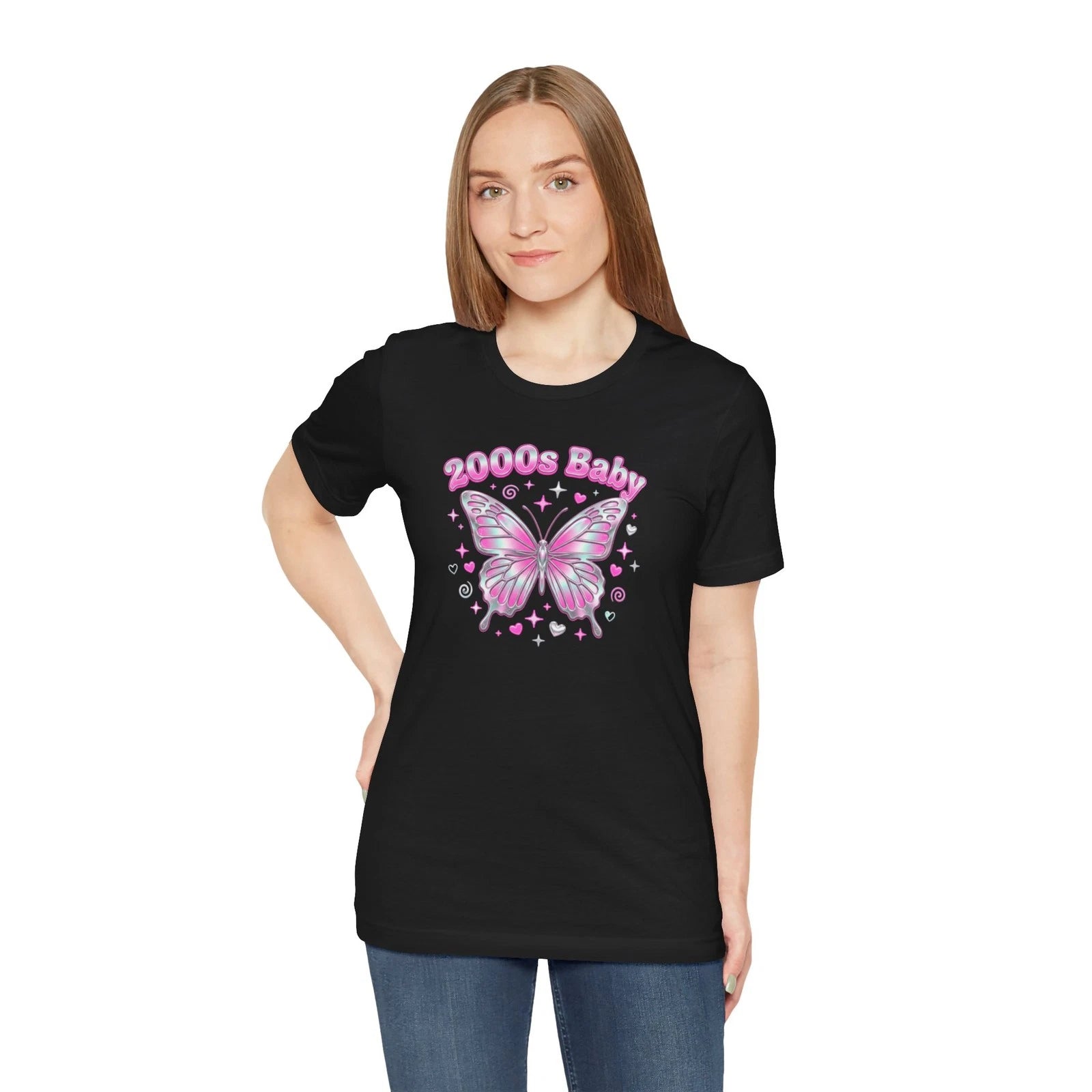 Y2K Chrome Butterfly Shirt 2000s Nostalgia Graphic Tee