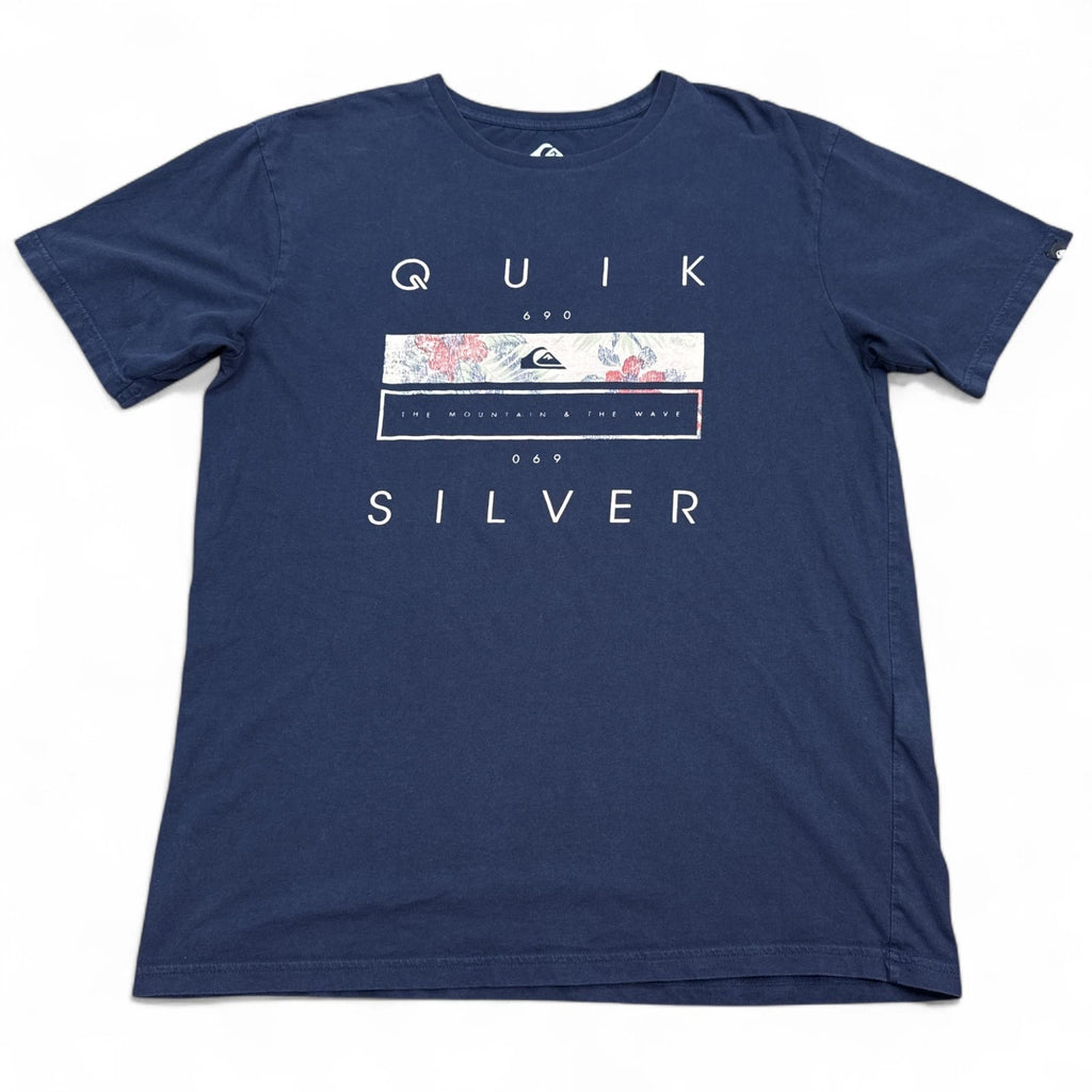 Quiksilver T Shirt Mens Size Large Blue Regular Fit Y2K Surf Skate Graphic Tee