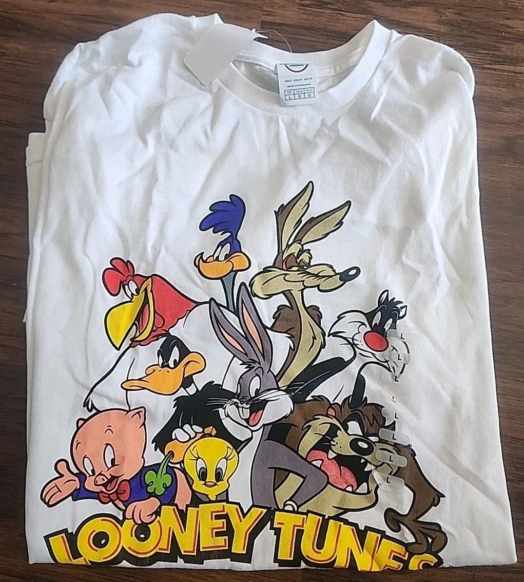 Looney Tunes T-shirt White Large New Taz Tweety Bugs Bunny Road Runner Adult