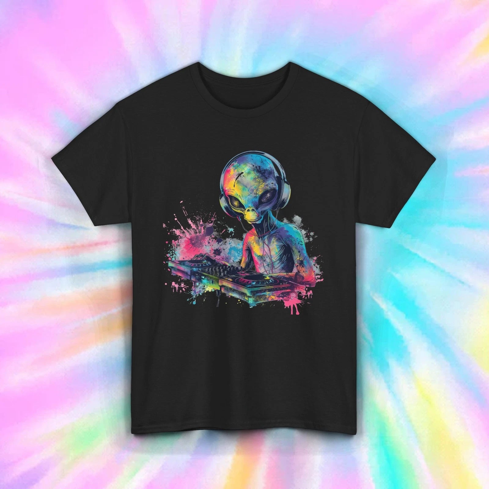 Alien DJ Shirt Rave Music Festival EDM Space Galaxy Club Tee S-5XL