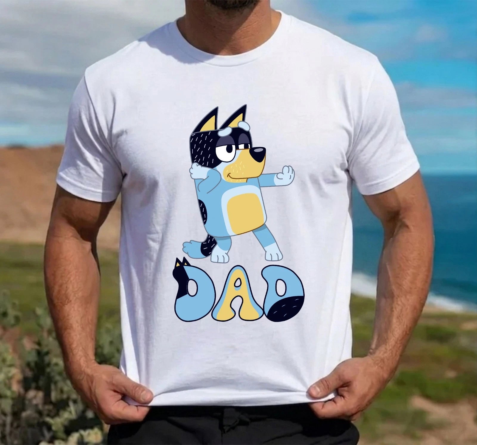Father Day Dad Blue Dog Kids T-Shirt Father Day daddy Cartoon Lover Unisex