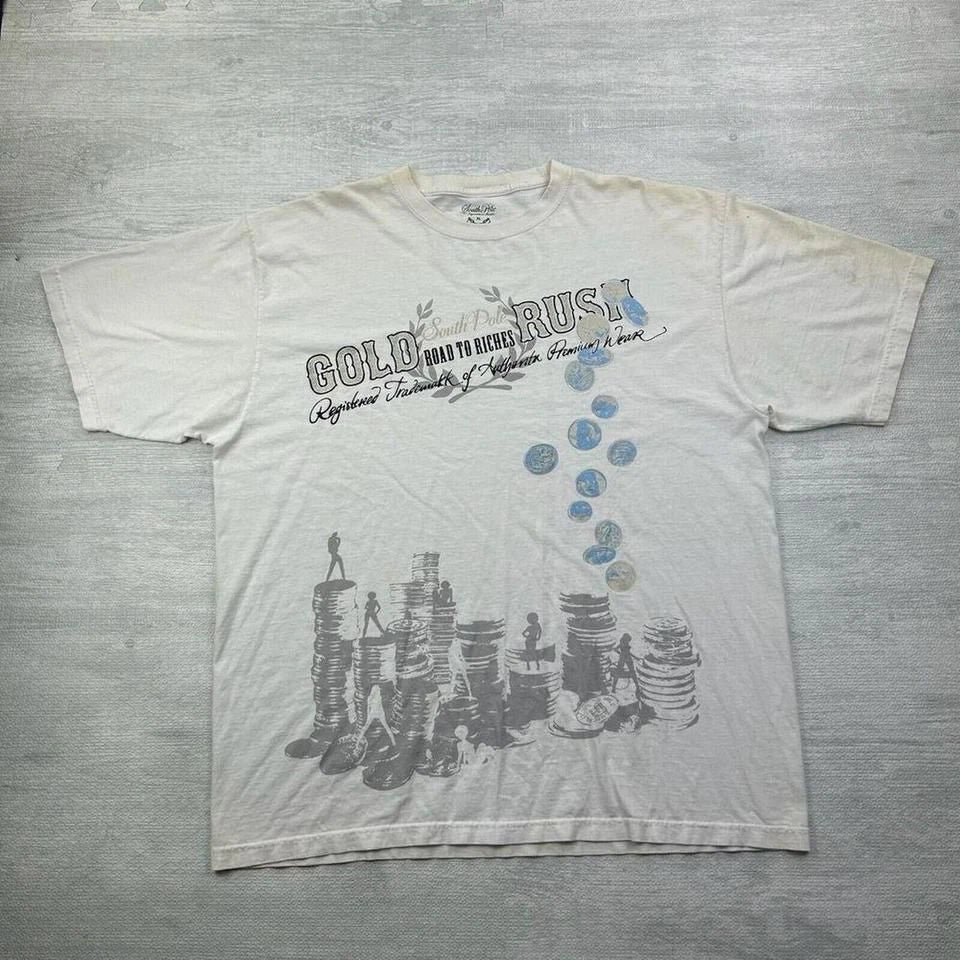 Vintage Y2K SouthPole Shirt Adult XL White Gold Rush Road to Riches Cyber Grunge