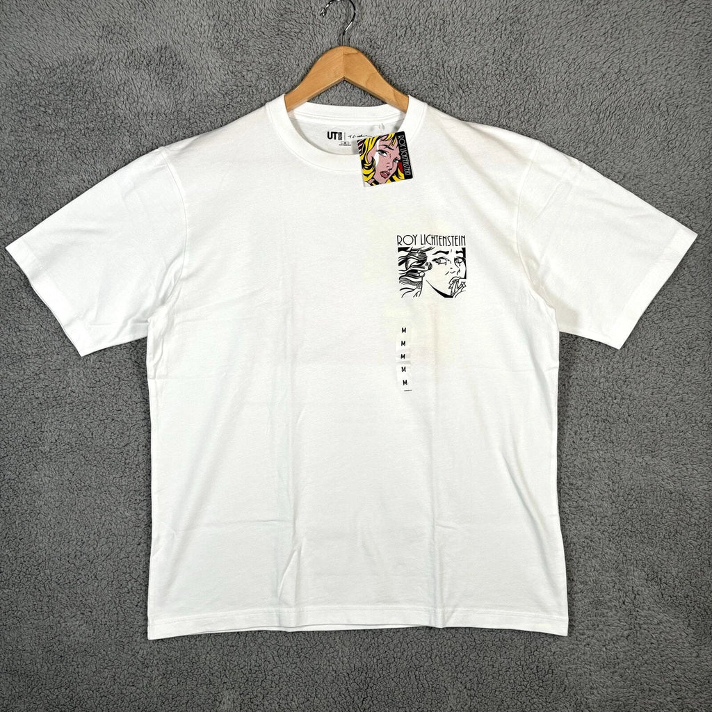 Uniqlo x Roy Lichtenstein T-Shirt Mens Medium White Pop Art Crying Girl Oversize