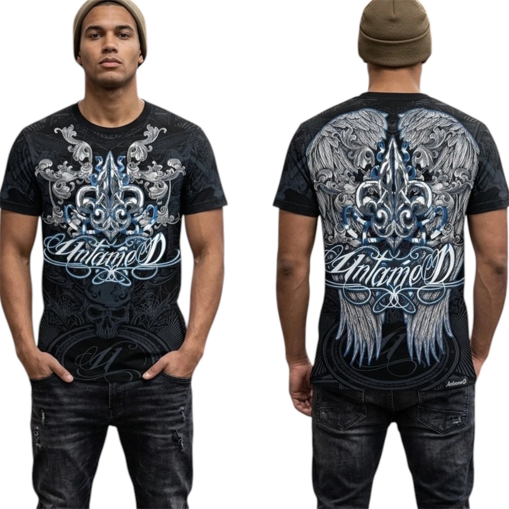UNTAMED Black Fleur De Lis Short Sleeve Y2K Mens T-shirt MMA ELITE UFC NEW