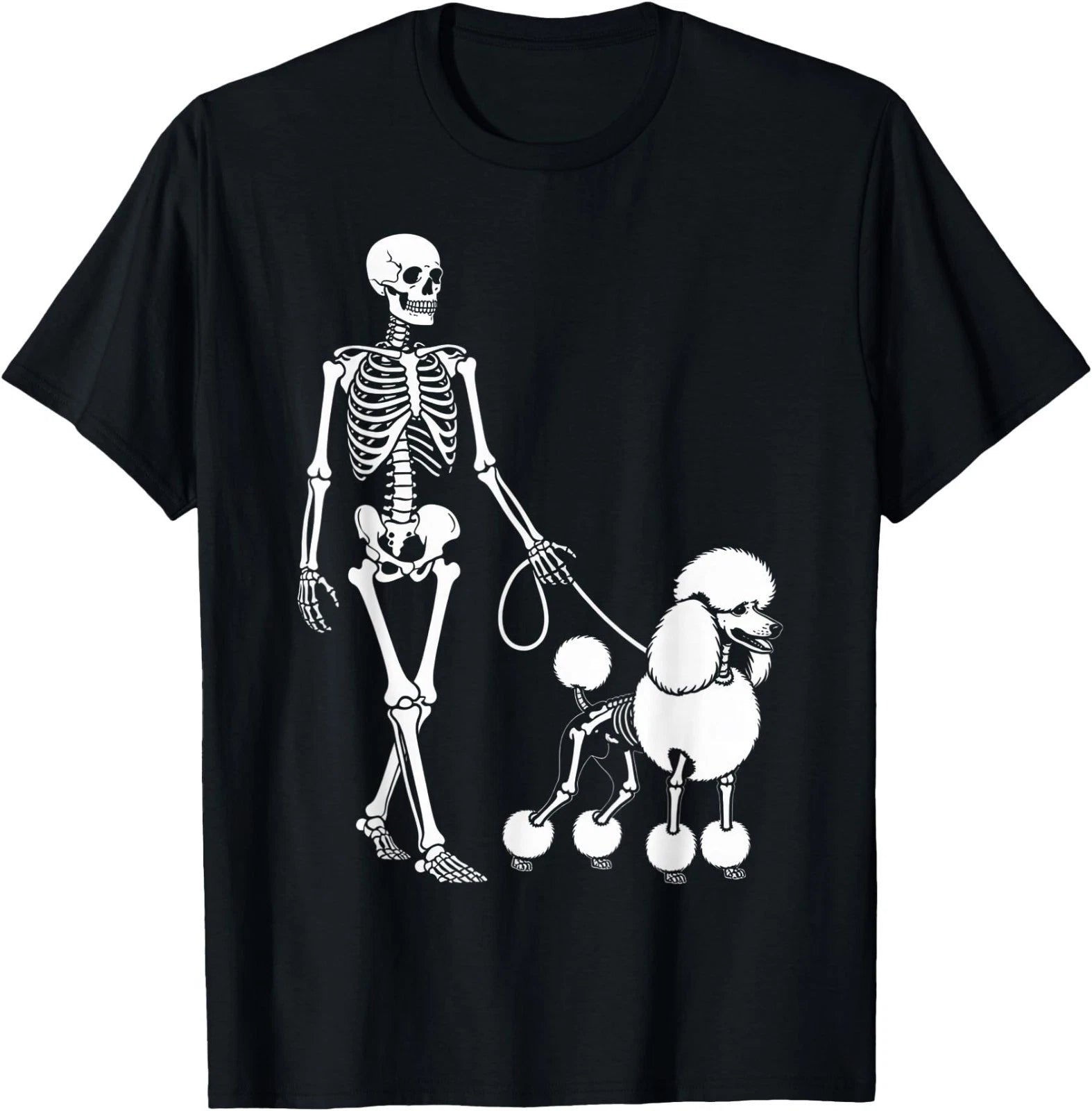Skeleton Walking Poodle Dog Lovers Halloween Humor T-Shirt