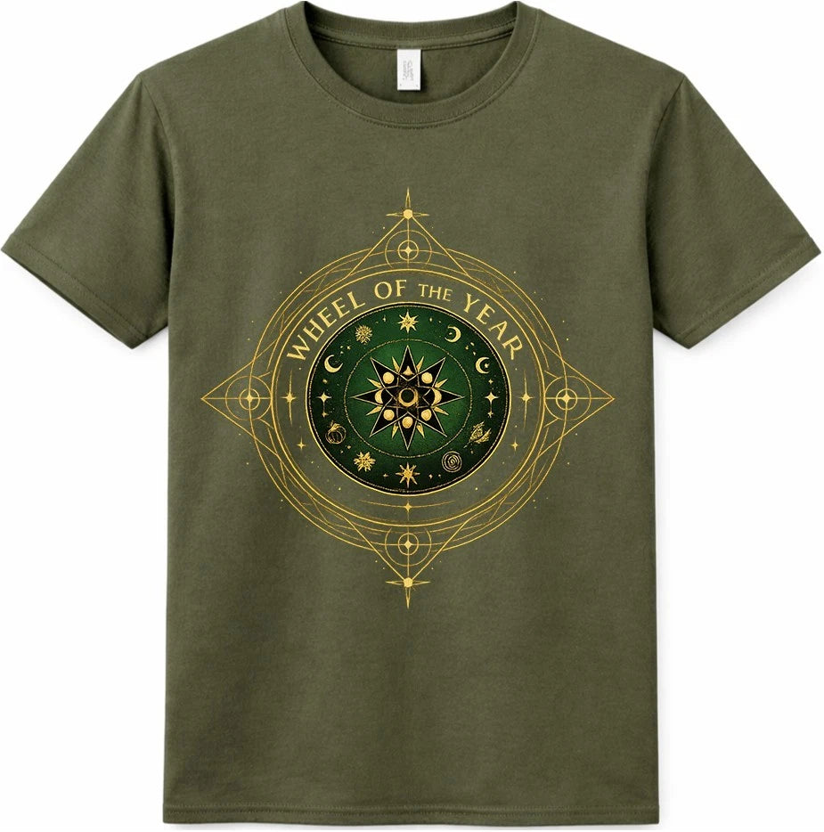 Wheel of the Year T Shirt Pagan Wicca Witch Gift Solstice Moon Graphic Tee