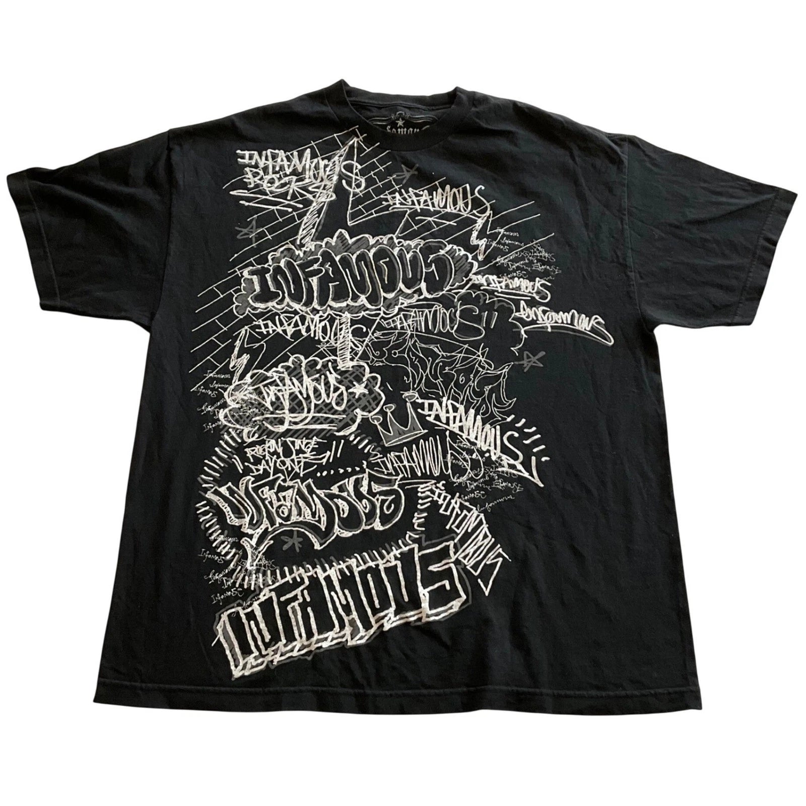 Infamous Graffiti Graphic T-Shirt Mens XL Black Streetwear Urban Tee