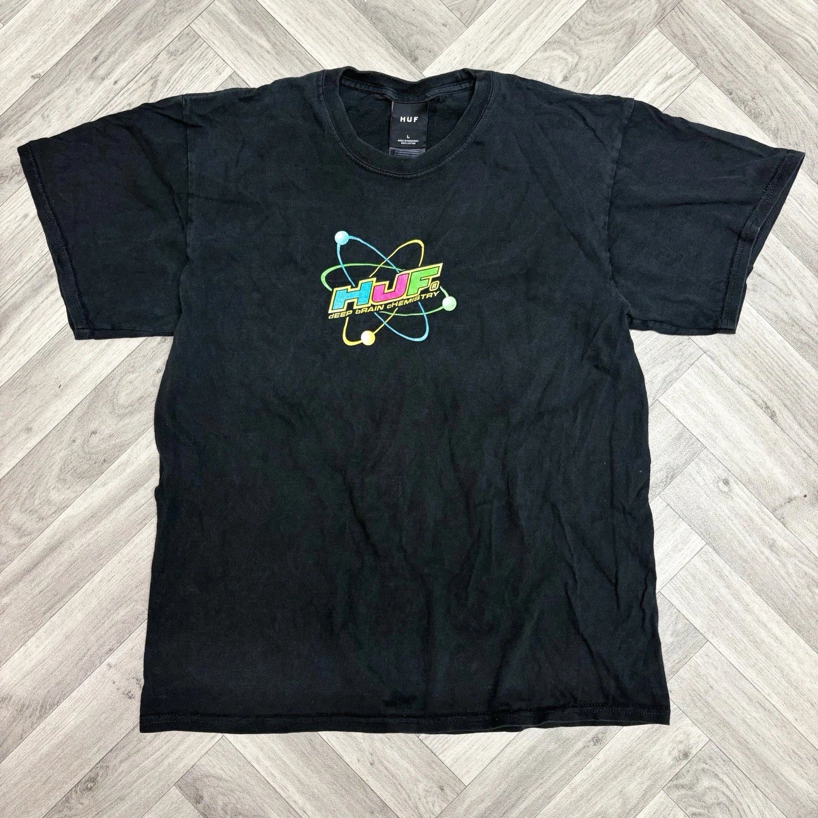 HUF Deep Brain Chemistry T Shirt Large Black Graphic Skate Streetwear Tee