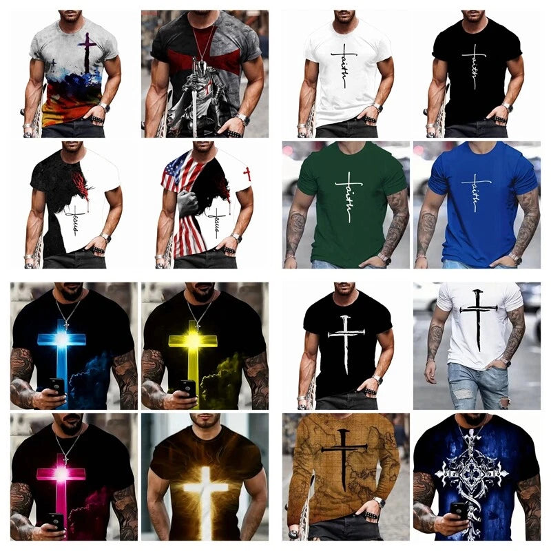 T Shirts Faith Cross Christian Jesus Graphic Fashion Short Sleeve Men Trendy Tee