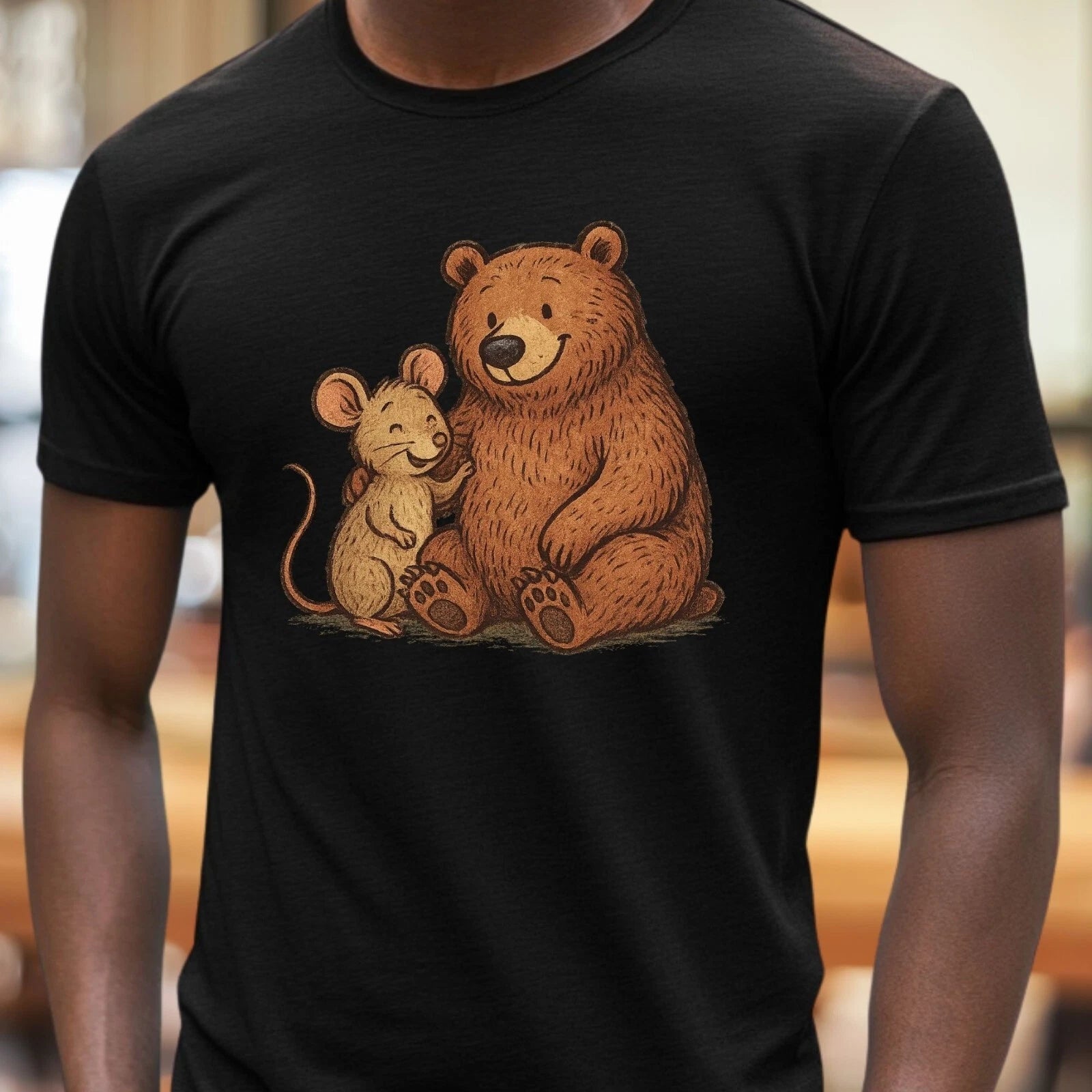 Mens Mouse and Bear Friends Print Cotton T-Shirt Size S to 5XL