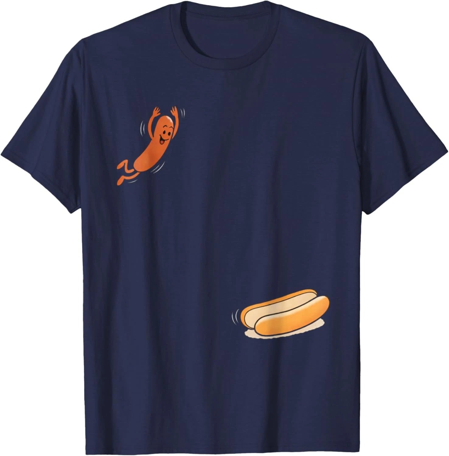 Funny Hot Dog Jumping Into Bun Sausage BBQ High Dive Unisex T-Shirt