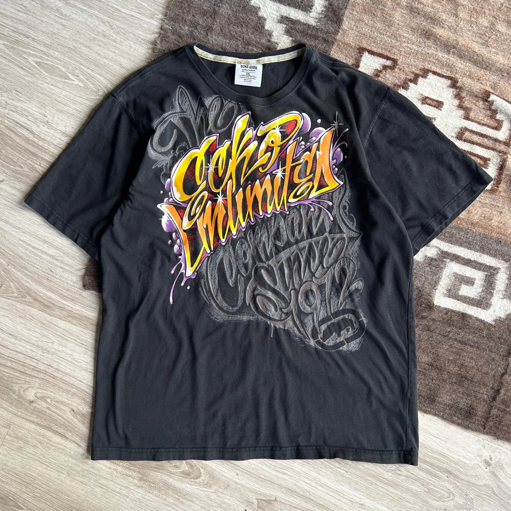 Ecko Unltd T Shirt Mens XXL Black Graphic Tee Graffiti Streetwear Y2K Cotton