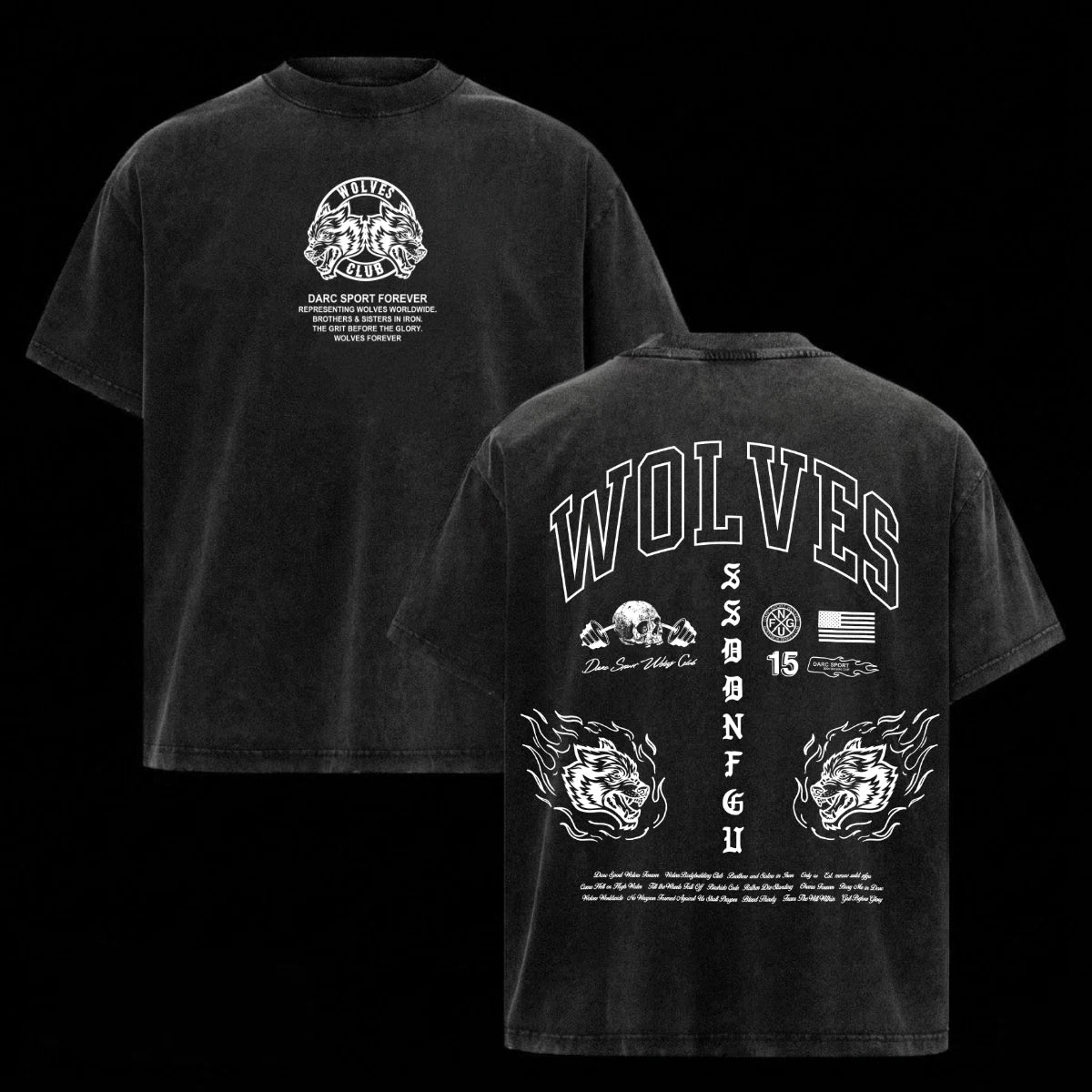Darc Sport Wolves Forever Gym T-Shirt Bodybuilding Vintage Men's Top Graphic Tee