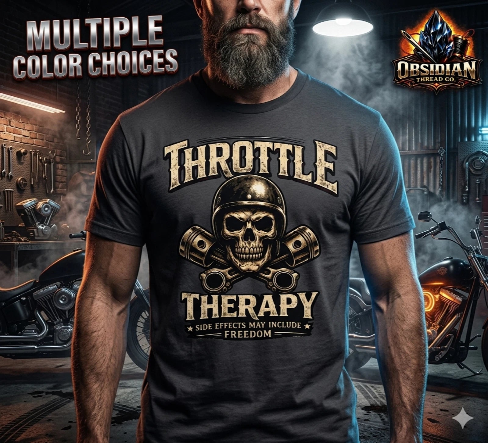 Throttle Therapy Biker Shirt Skull Motorcycle Rider Funny Gym Mens Tee No Harley