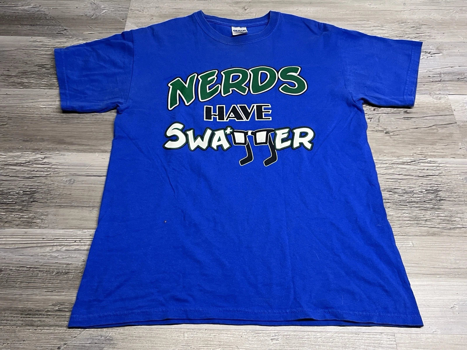 Vintage Y2K Funny Graphic T-Shirt Nerds Have Swagger Short Sleeve Blue Mens Sz M