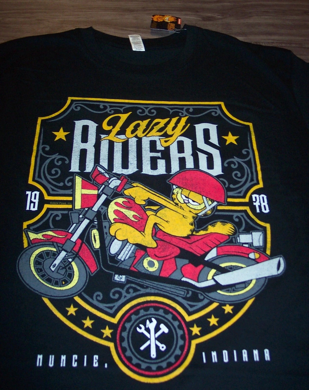 VINTAGE STYLE GARFIELD Lazy Riders Motorcycles T-Shirt MENS LARGE NEW W/ Tag