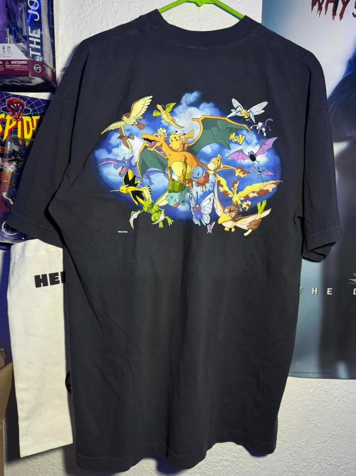 Pokemon Leaf Green Fire Red Kanto 151 Vintage Style Tee Shirt Faded Black Large
