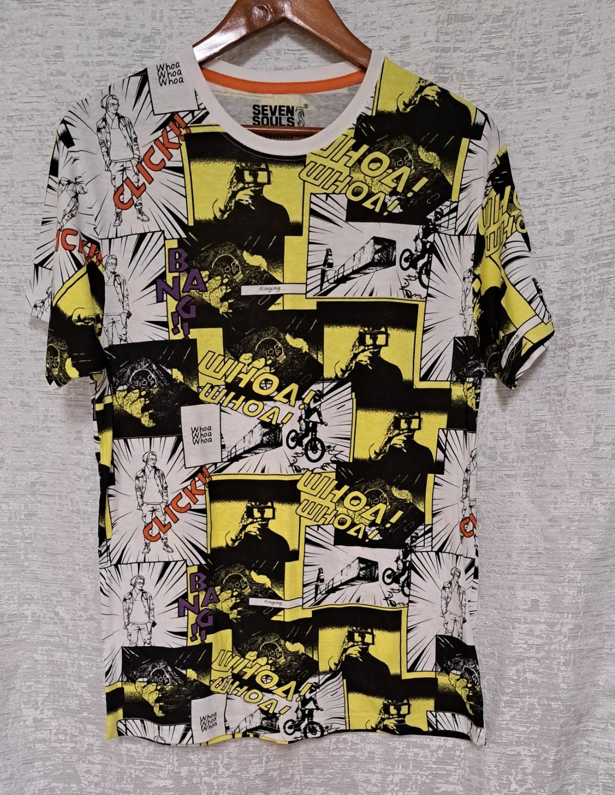 NWOT Seven Souls T-shirt Pop Art Anime Comic Strip All Over Print Sz L BMX Bikes