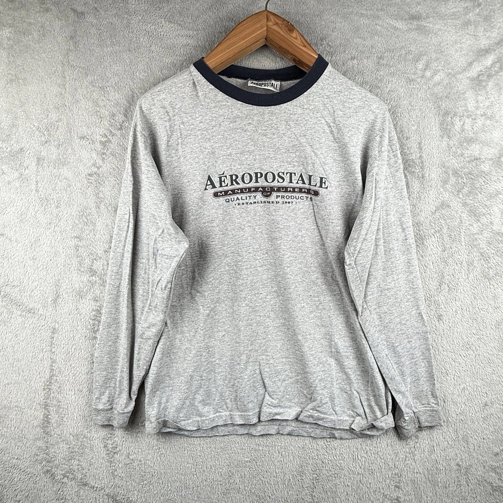 Aeropostale Y2K T-Shirt Mens S Gray Casual Cotton USA Made Streetwear Grunge VTG