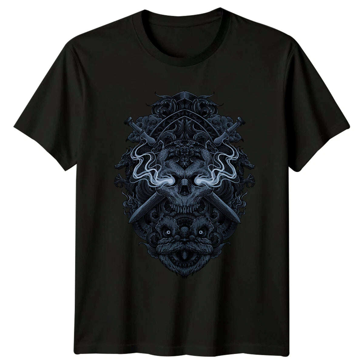 Fantasy Skull Dragon Swords Mens T-Shirt Womens Tee Graphic Unisex