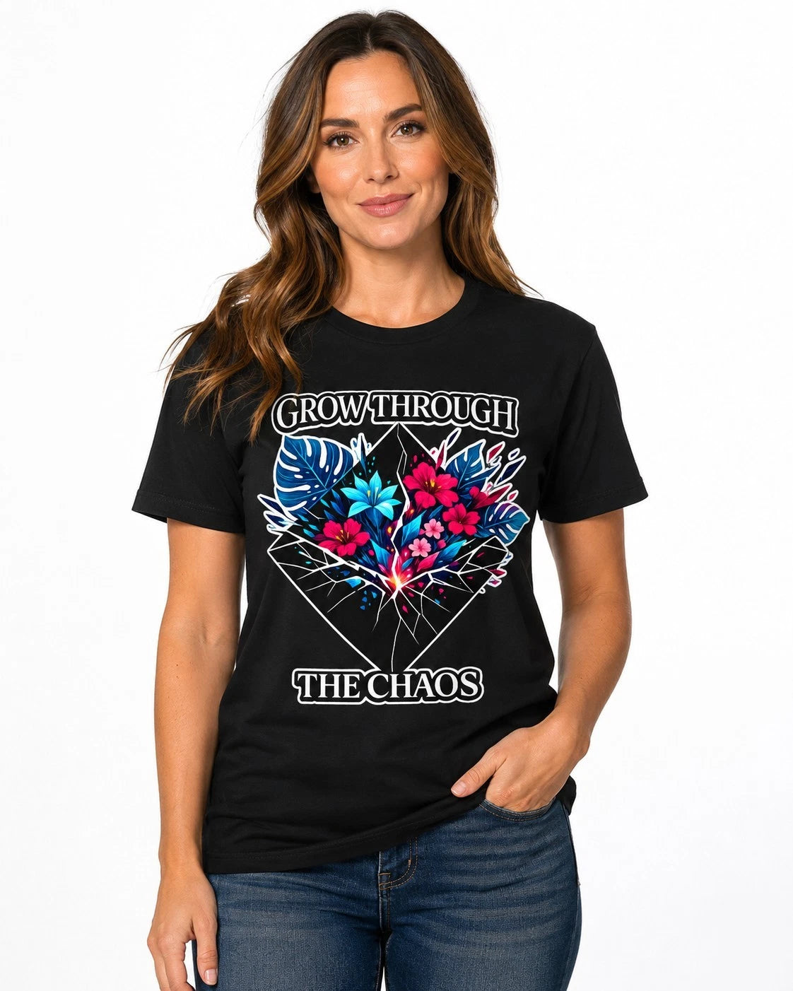 Grow Through The Chaos Shirt Boho Floral Women's Inspirational Graphic Tee Gifts