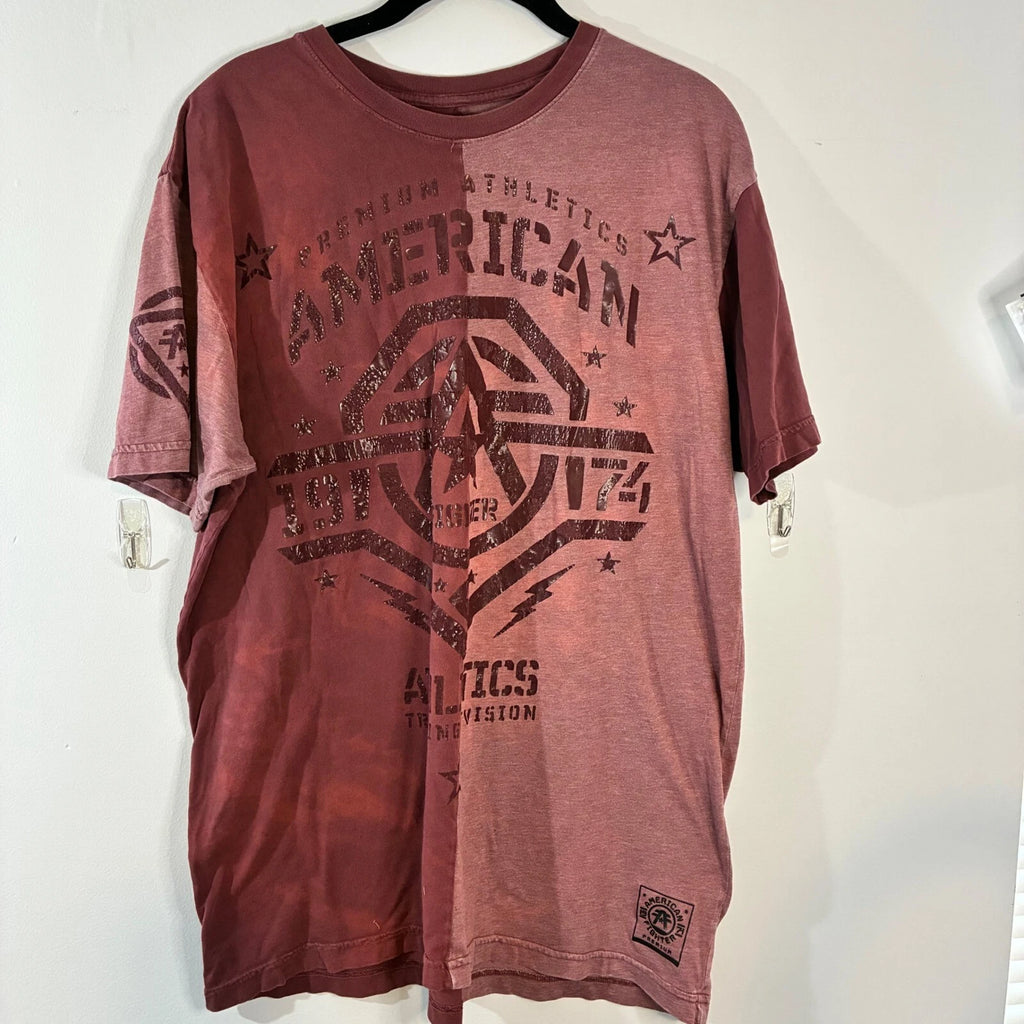 American Fighter Graphic T-Shirt Red Athletic Division Grunge Moto Buckle Y2K-XL