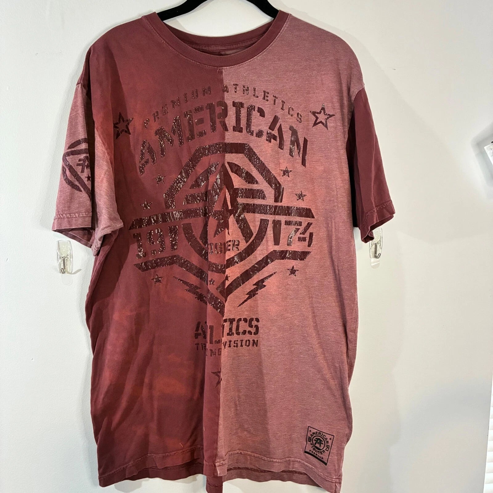 American Fighter Graphic T-Shirt Red Athletic Division Grunge Moto Buckle Y2K-XL
