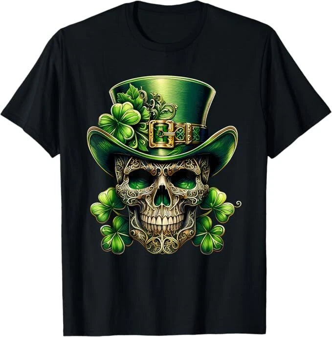 Sugar Skull St Patrick Day of the Dead Lucky Shamrock T-Shirt