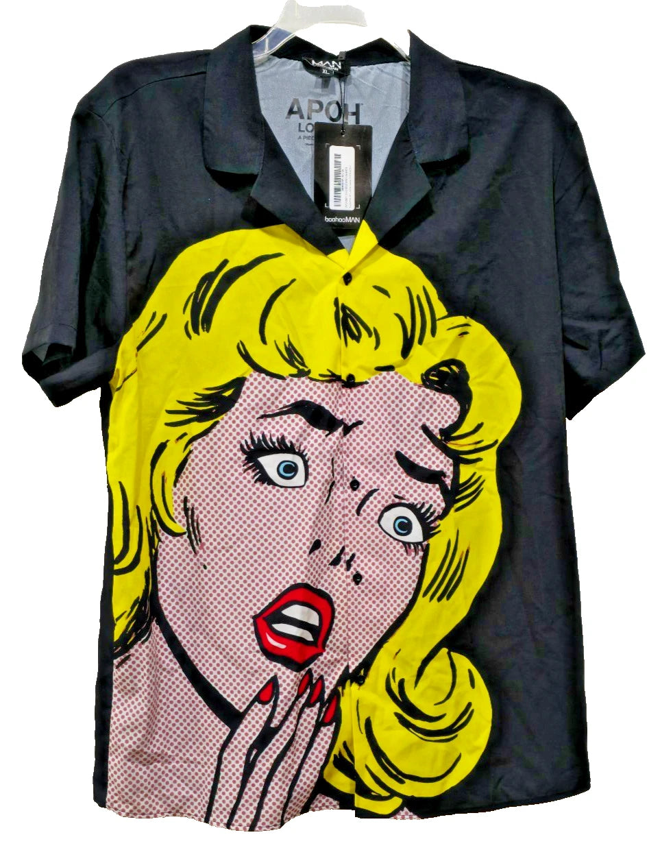 BooHooMAN Pop Art Comic Shirt Men’s XL Short‑Sleeve Button‑Up Lightweight NWT