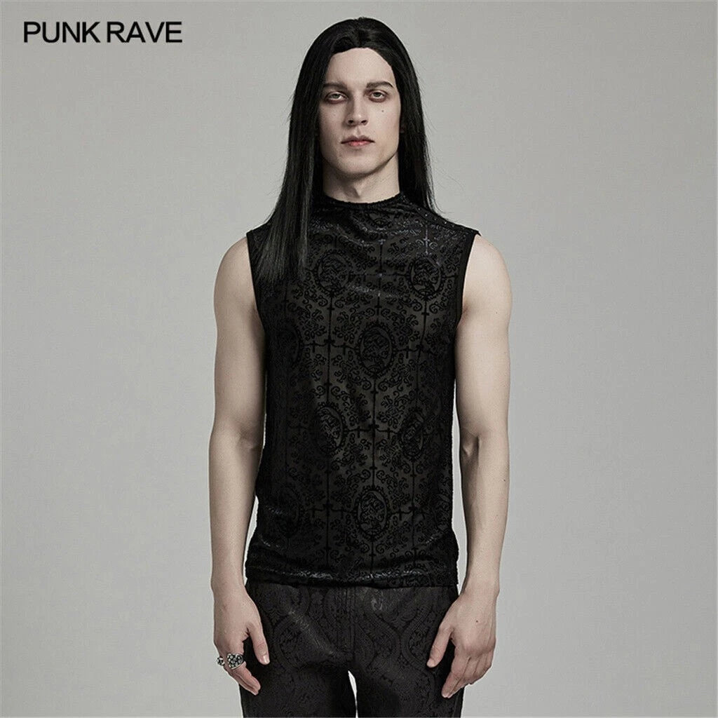 PUNK RAVE Men Steampunk Courtesan Jacquard Punk Rock Gothic Tops Tank Sleeveless