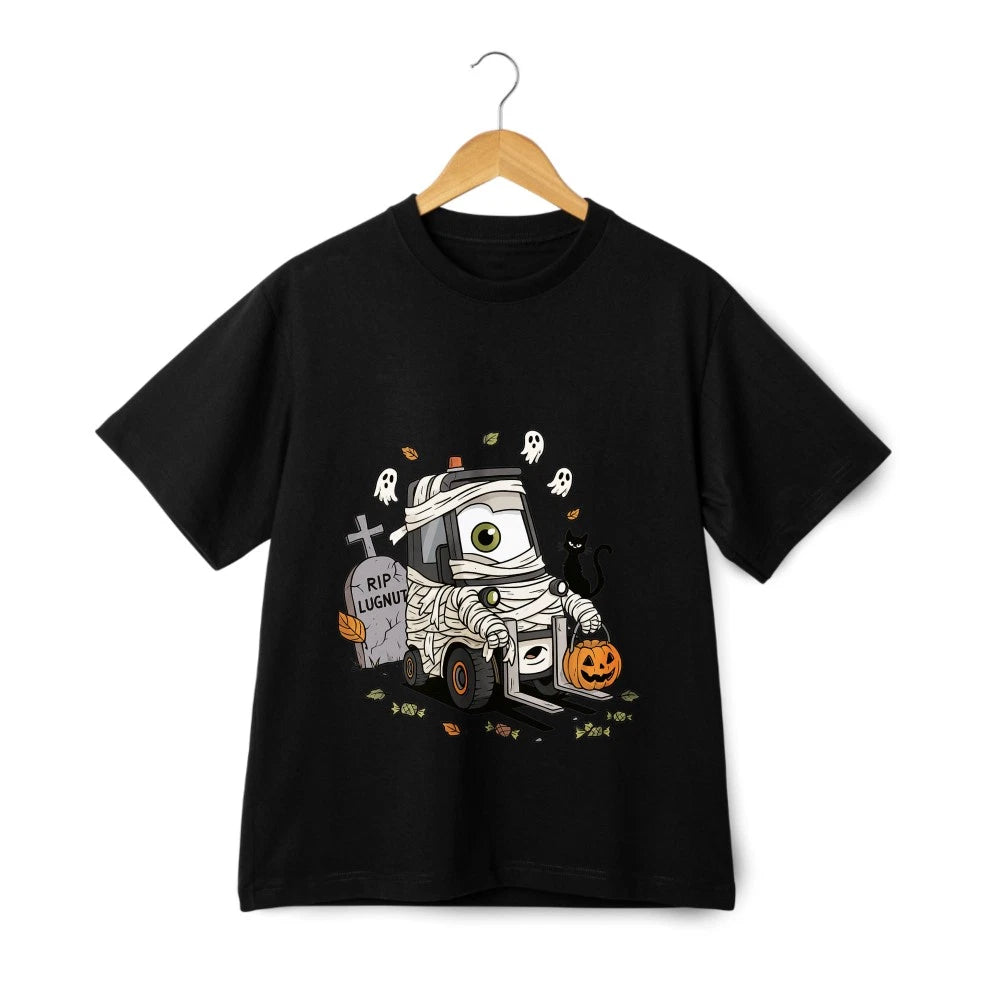 Cartoon Forklift Mummy Graphic Tee,Unisex Dark Aesthetic Athletic Casual T-Shirt