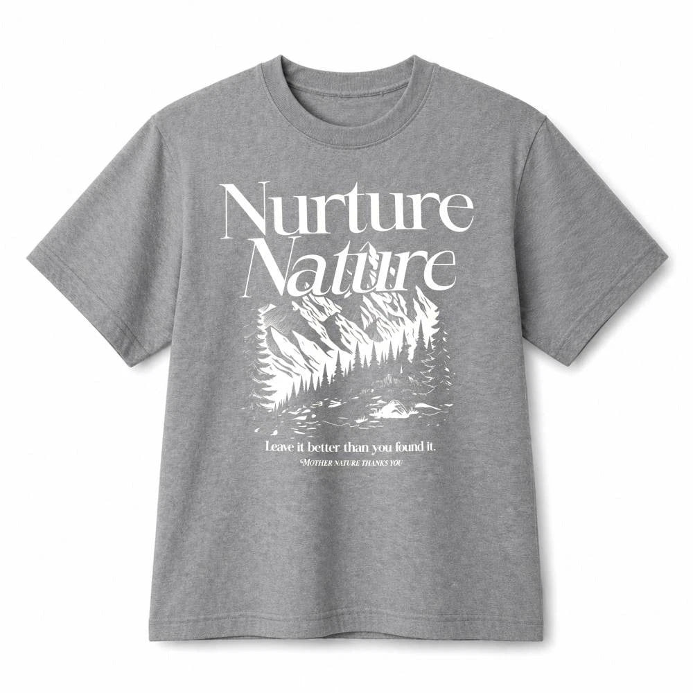 Nurture Nature Mountain Forest Nature‑Lover Retro Graphic Cotton T‑Shirt Unisex