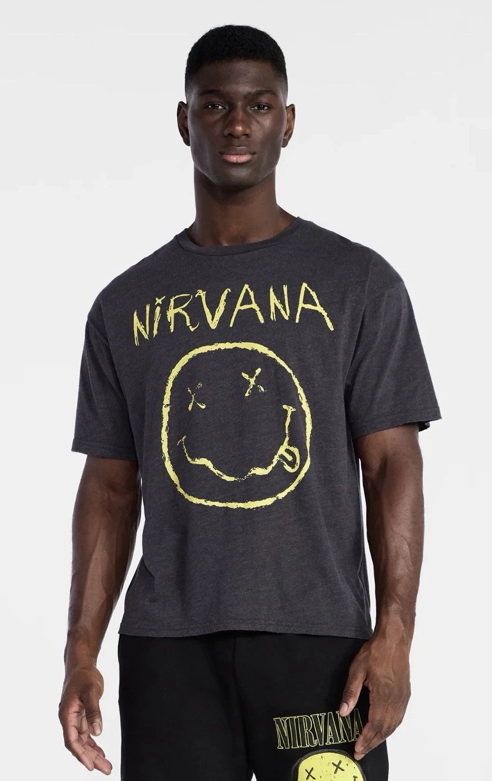 Nirvana Men's Smiley 1993 Tour Graphic Distress Relax Boxy Tee Sizes XS-3XL