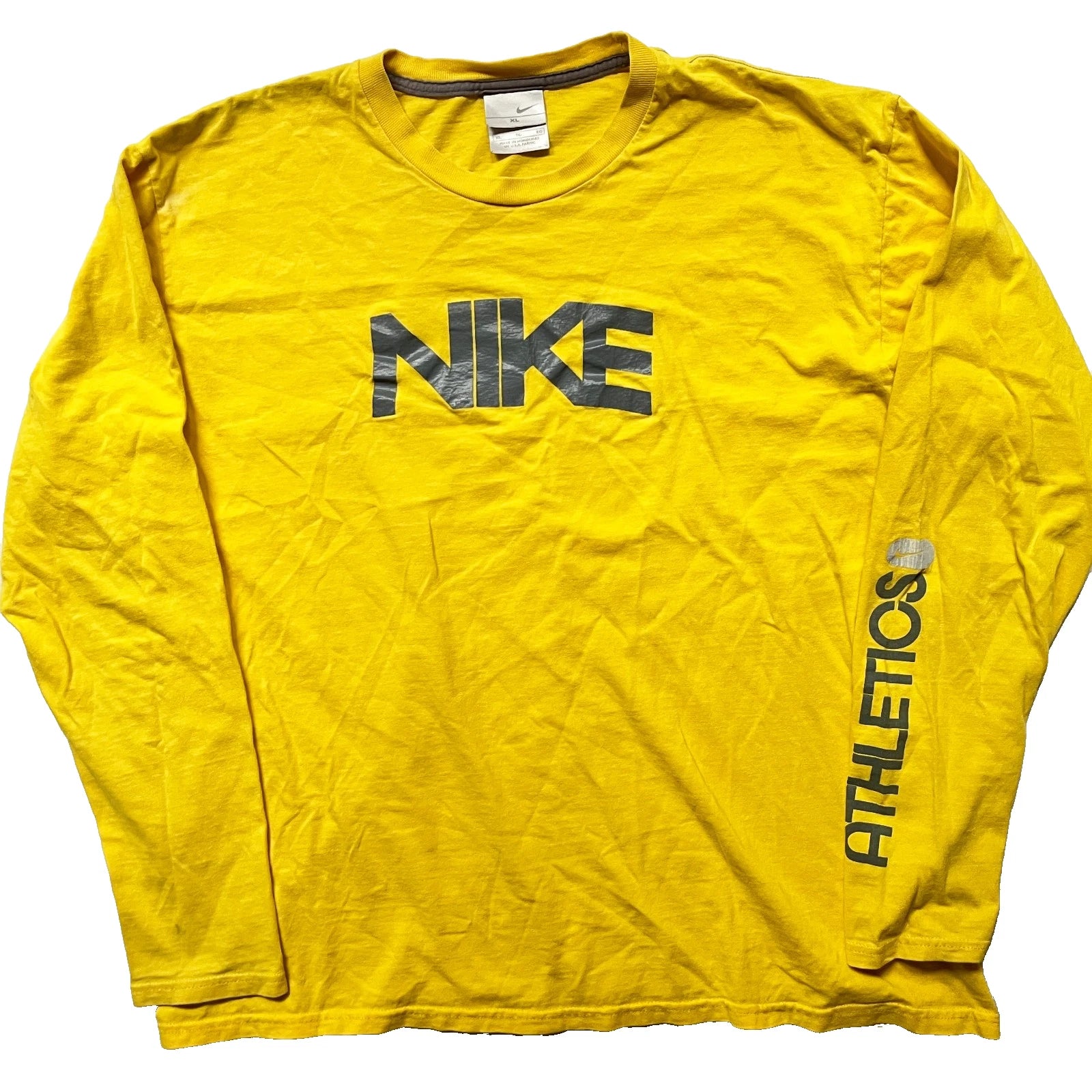 Vtg Nike Athletics LS T-Shirt Mens XL Silver Tag Swoosh Yellow Skate Surf Y2K
